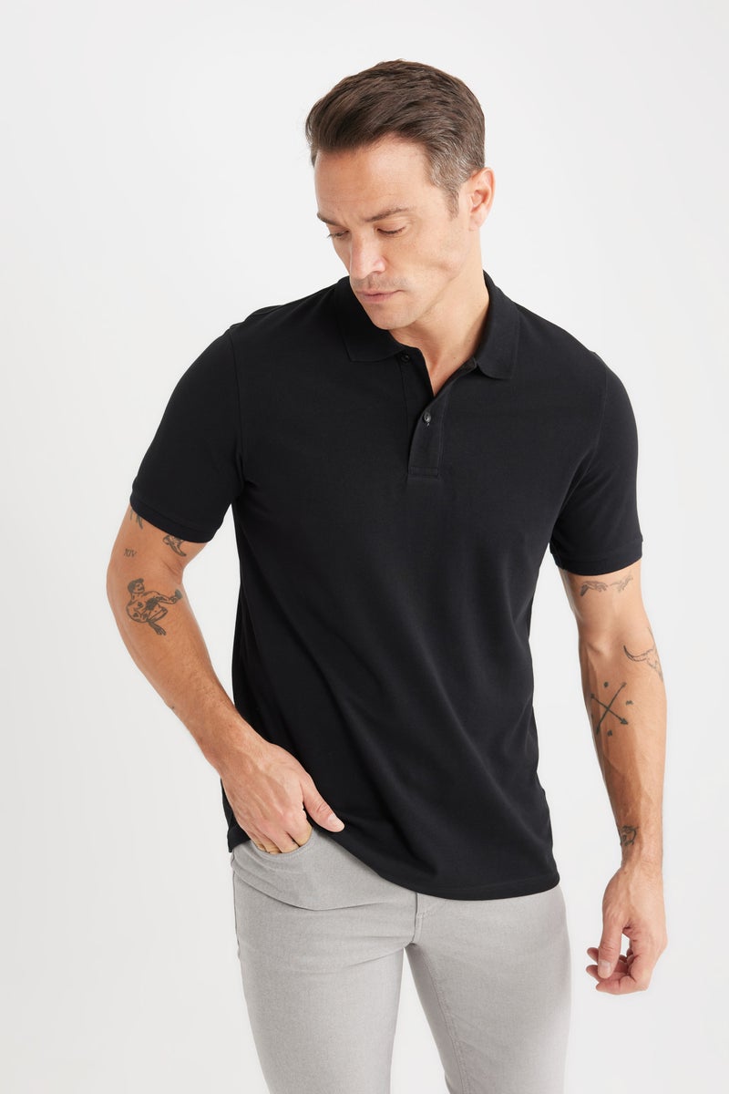 DeFacto Black Man Regular Fit Basic Pique Polo T-Shirt Casual - Image 4